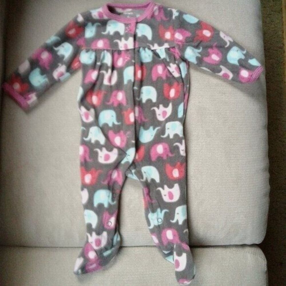 Carter's Fleece Footie Pajamas Khaki MintGreen Pink Elephant Design Bows Size 6M